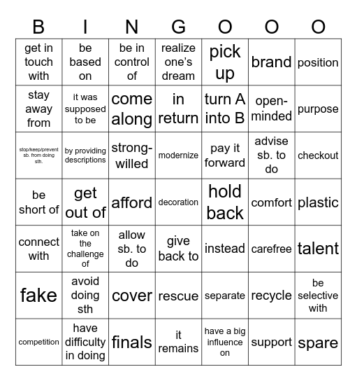 week 2 Bingo Card