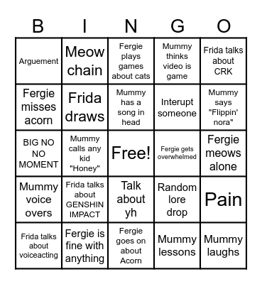 family bingo (change the names for you!) Bingo Card