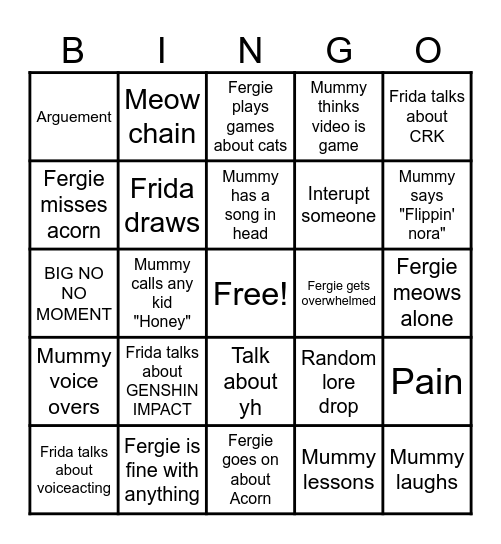 family bingo (change the names for you!) Bingo Card