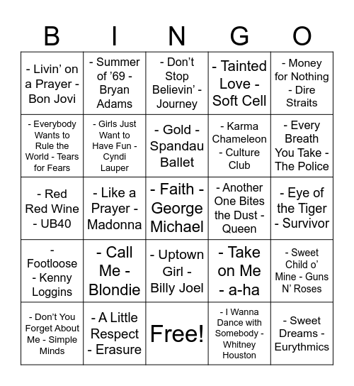 Music Bingo Card