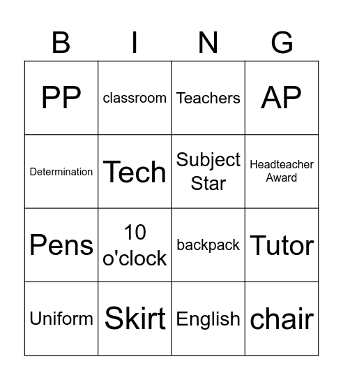 SCHOOL Bingo Card