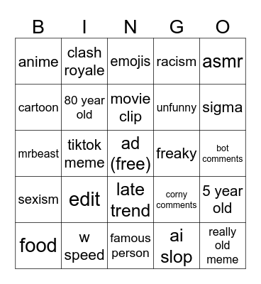 Untitled Bingo Card