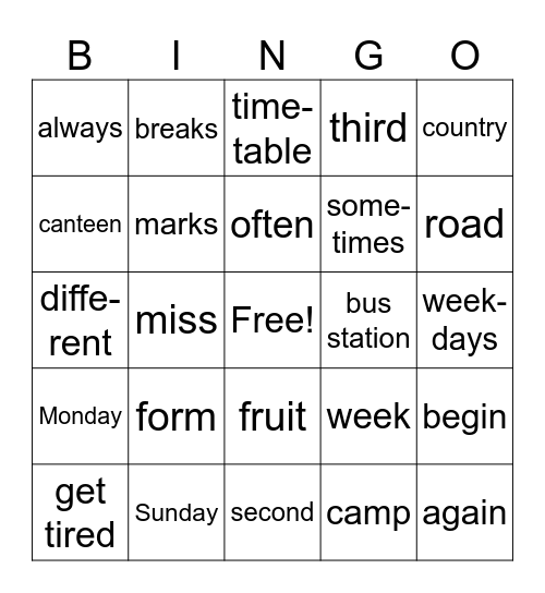 3a Lesson 1-6 Bingo Card