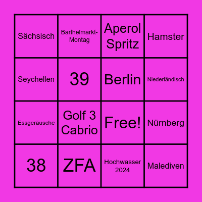 Bettinas Birthday Bingo Card