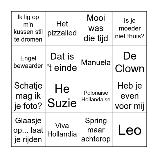 Muziekbingo Lenna ronde 1 Bingo Card
