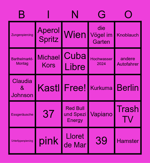 Bettinas Birthday Bingo Card