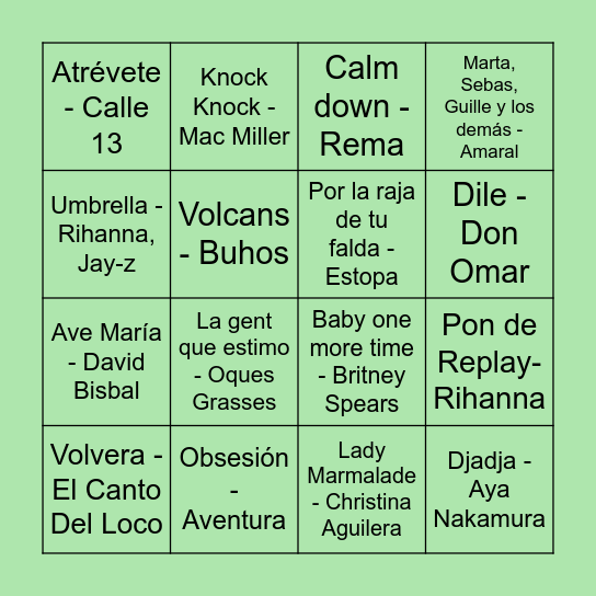 BINGO MUSICAL Bingo Card