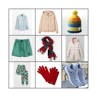 Clothes, clothes, clothes! Bingo Card