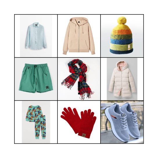 Clothes, clothes, clothes! Bingo Card