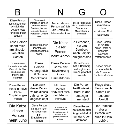 Sinas Geburtstagsgäste Bingo Card