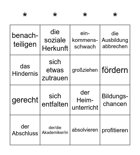 Erklären Sie ein Wort, ohne es direkt zu nennen. Die anderen raten. Bingo Card