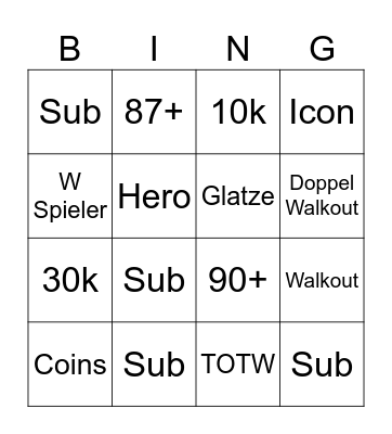 Pack Opening Bingo Card