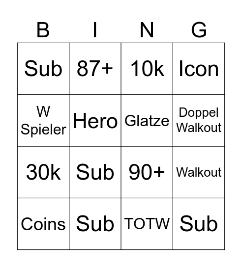 Pack Opening Bingo Card