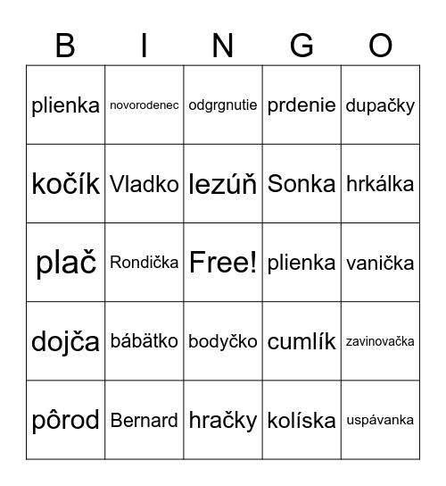 SONKINE BABY SHOWER Bingo Card