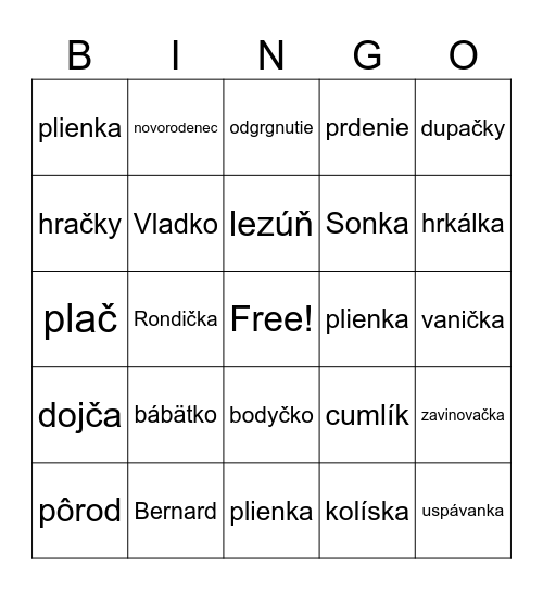 SONKINE BABY SHOWER Bingo Card