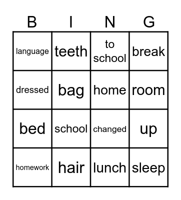 Daily routine bingo Card