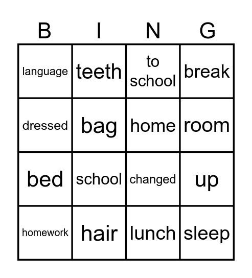 Daily routine bingo Card