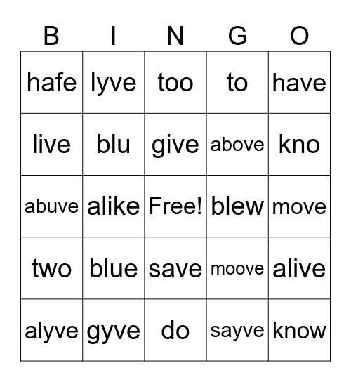 Week 6 Bingo Card