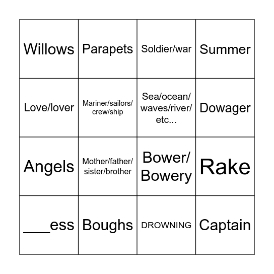Decemberists Bingo Card