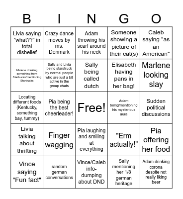 Culture night bingo Card