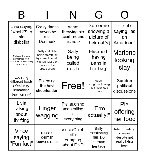 Culture night bingo Card