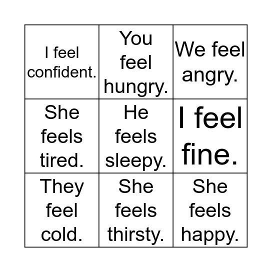 Feelings Bingo Card