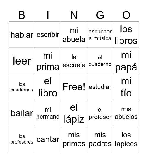 Gustar Bingo Card