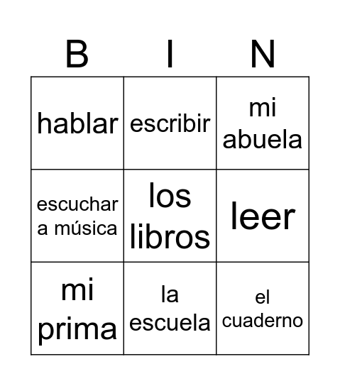 Gustar Bingo Card