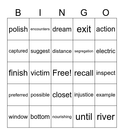 Spelling Vocab Bingo Card