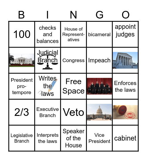 Three Branches of Government Bingo Card