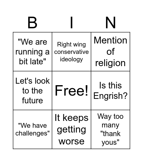 Conference Bingo Card