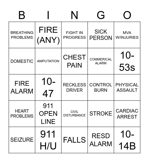 911 Bingo Card
