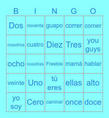 Espanol Numeros Bingo Card
