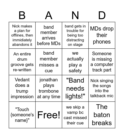 PTW BANDGO! Bingo Card