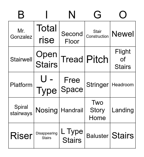 STAIR CONSTRUCTION BINGO Card