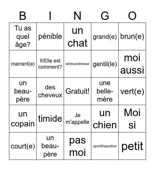 vocab level 2 1.1 Bingo Card