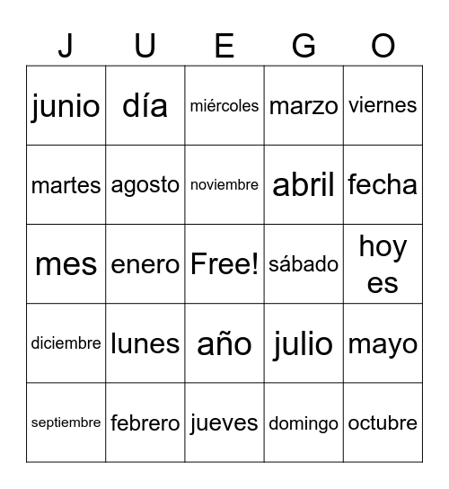 Días & Meses Bingo Card