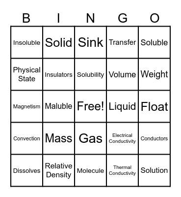 Classifying Matter Bingo Card