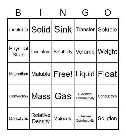 Classifying Matter Bingo Card