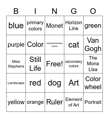 Colors Bingo Card