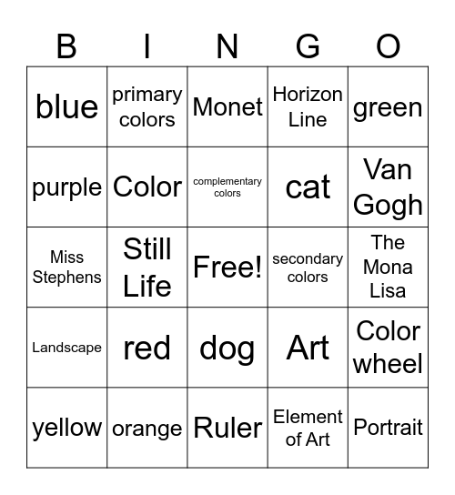 Colors Bingo Card