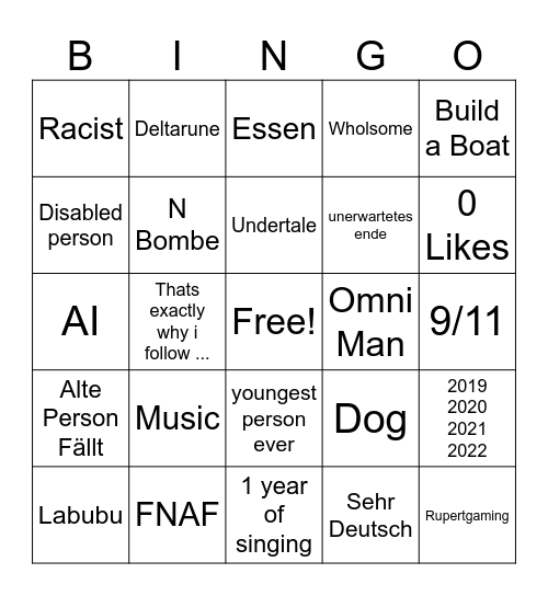 Instagram Bingo Card