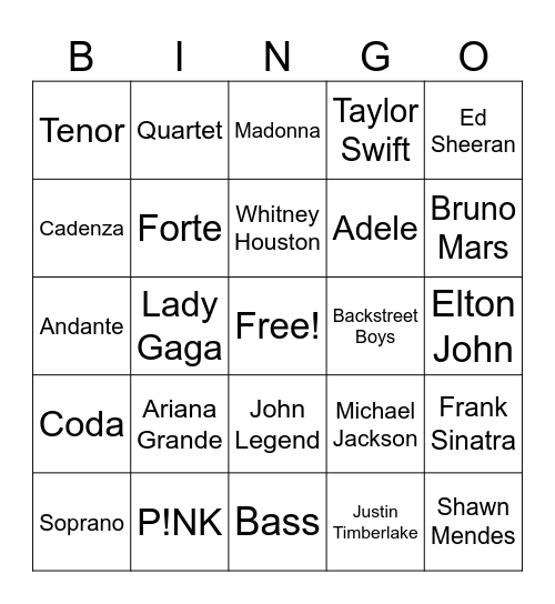 Music Bingo Card