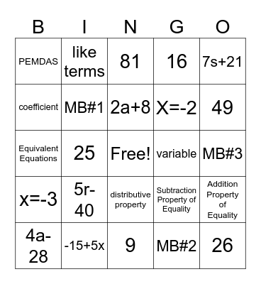 Math Bingo 9/19/25 Bingo Card
