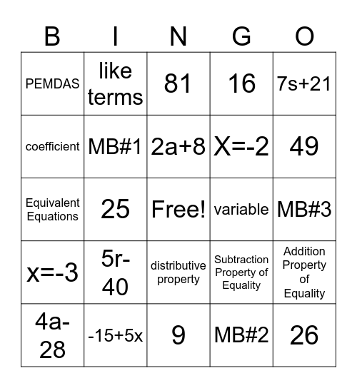 Math Bingo 9/19/25 Bingo Card