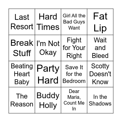 Alt Rock Bingo 1 Bingo Card