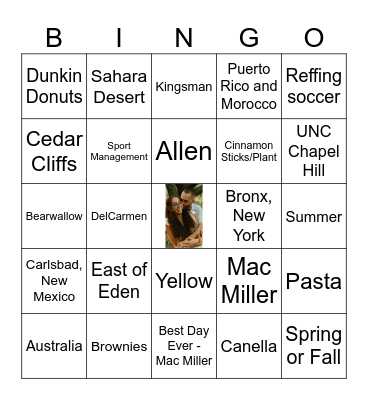 Leila and Cody Bingo Card