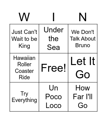 Disney BINGO Card