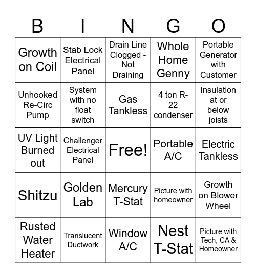 Scavenger Hunt Bingo Card