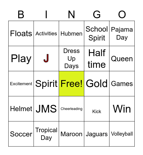 Homecoming Bingo Card
